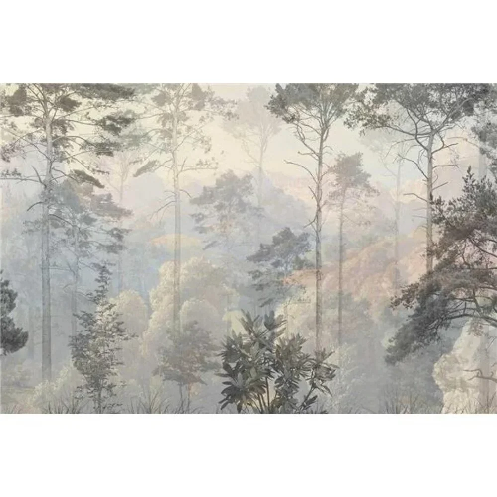 Hazy Forest Wall Mural, Abstract Nature Landscape Wallpaper, Background Wall